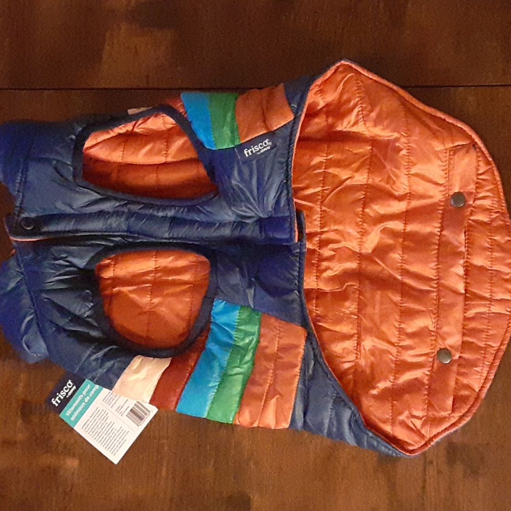 Frisco Lightweight Reversible Striped Packable Dog & Cat Puffer, Navy, Medium - Picture 8 of 11